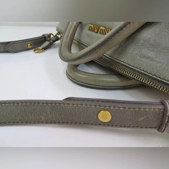 SOLD!!  MIU MIU Bow Bag Grey Leather Large 2-Way Shoulder Bag Crossbody Authen - Picture 6 of 13